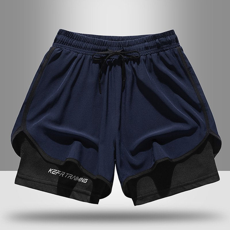 Sports ice silk quick-drying shorts men's double-layer false two-piece summer thin section breathable leisure running training