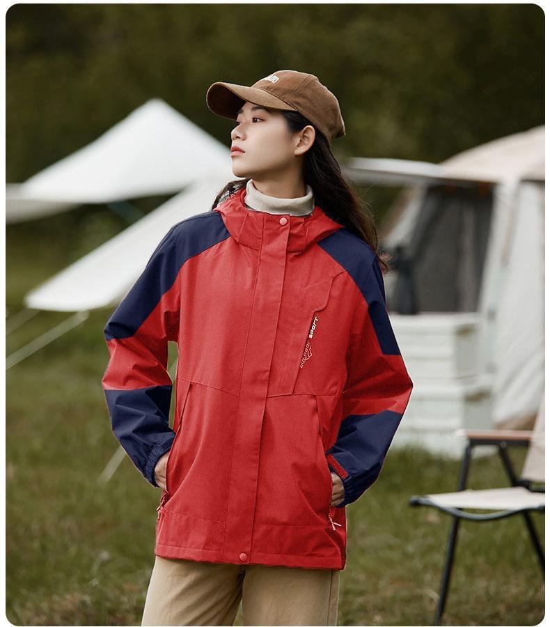 Women's single-layer patchwork hooded jacket spring and fall windproof waterproof jacket