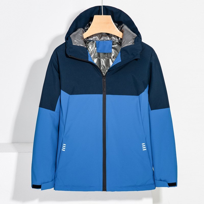 Autumn and winter new outdoor punching jacket men's trend color blocking windproof waterproof leisure mountaineering hiking camping warm cotton jacket
