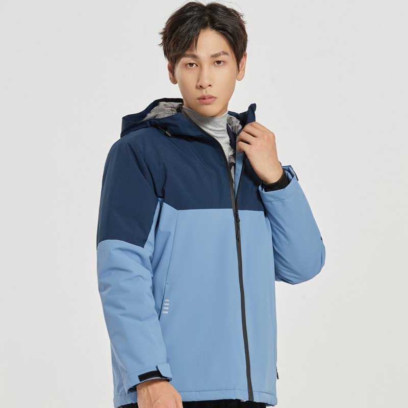 Autumn and winter new outdoor punching jacket men's trend color blocking windproof waterproof leisure mountaineering hiking camping warm cotton jacket
