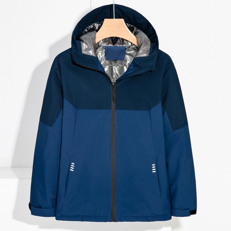 Autumn and winter new outdoor punching jacket men's trend color blocking windproof waterproof leisure mountaineering hiking camping warm cotton jacket