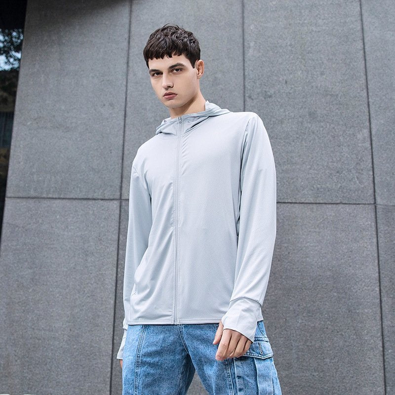 Ice silk UPF50 + knitted sunwear skinsuit jacket breathable UV male sunwear