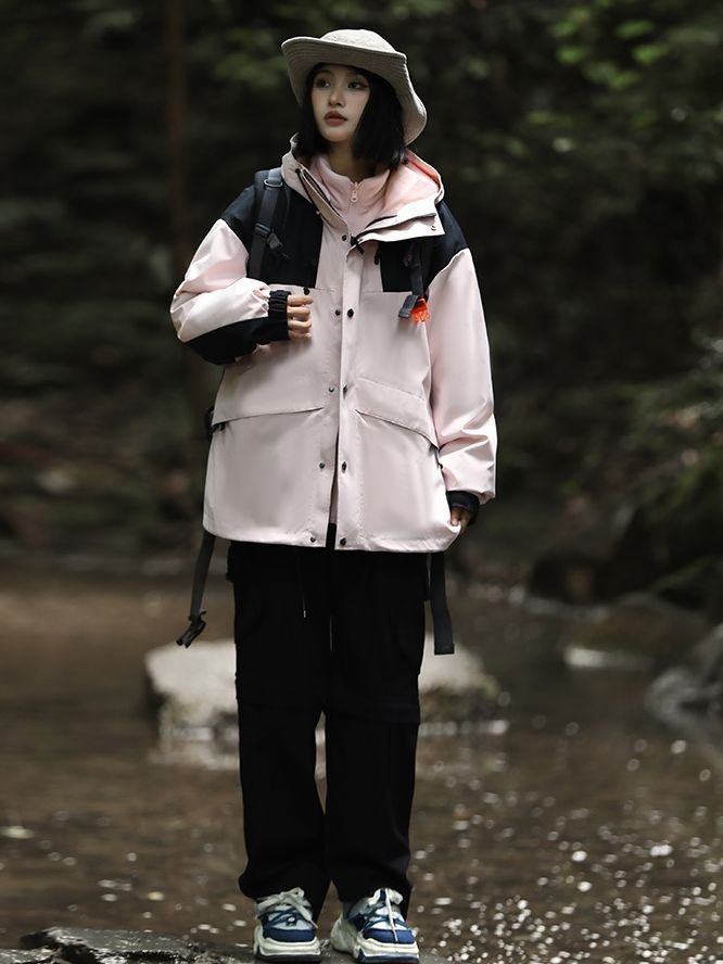 Mountain system couples color blocking three-in-one workwear rushing jacket tide outdoor leisure windproof waterproof jacket Clothing