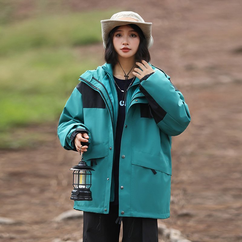 Mountain system couples color blocking three-in-one workwear rushing jacket tide outdoor leisure windproof waterproof jacket Clothing