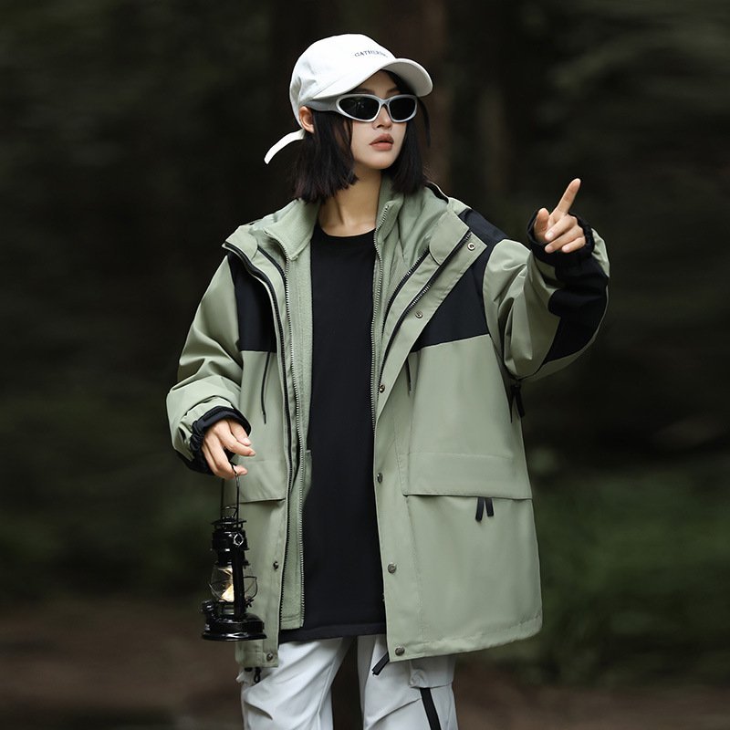 Mountain system couples color blocking three-in-one workwear rushing jacket tide outdoor leisure windproof waterproof jacket Clothing