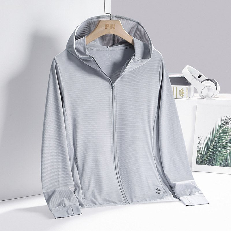 New summer outdoor sun protection clothing for men and women, UPF50+ anti-UV hooded breathable cardigan skin clothing