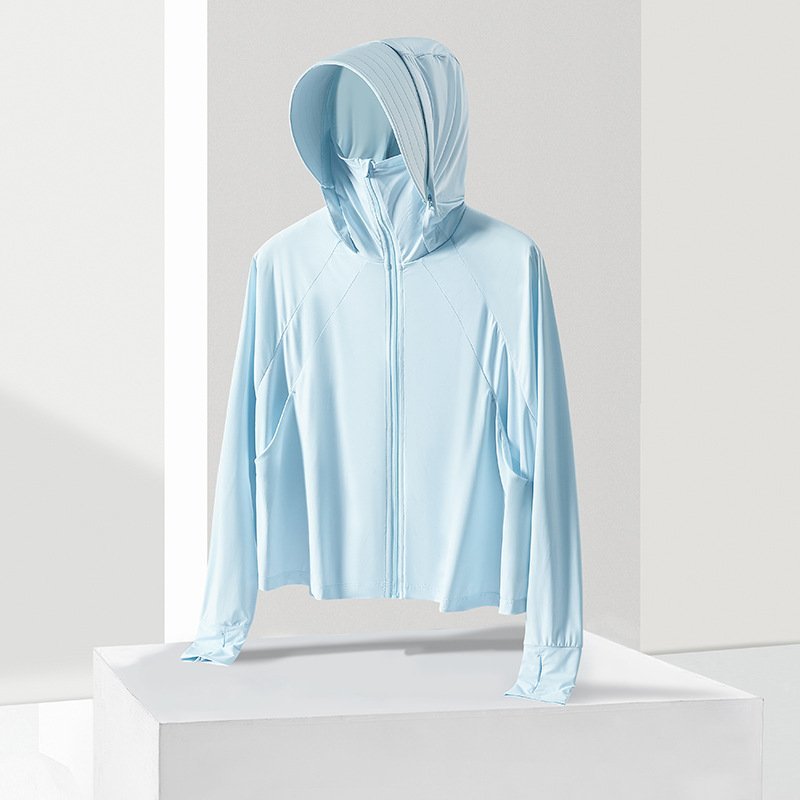 New women's ice silk shawl sunscreen UPF50 + UV protection female short large brim breathable sun shirt