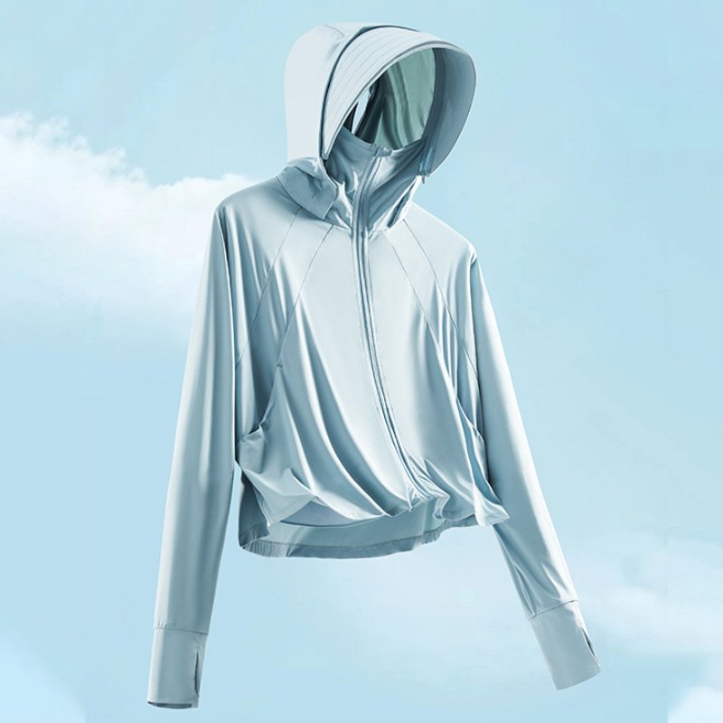 New women's ice silk shawl sunscreen UPF50 + UV protection female short large brim breathable sun shirt