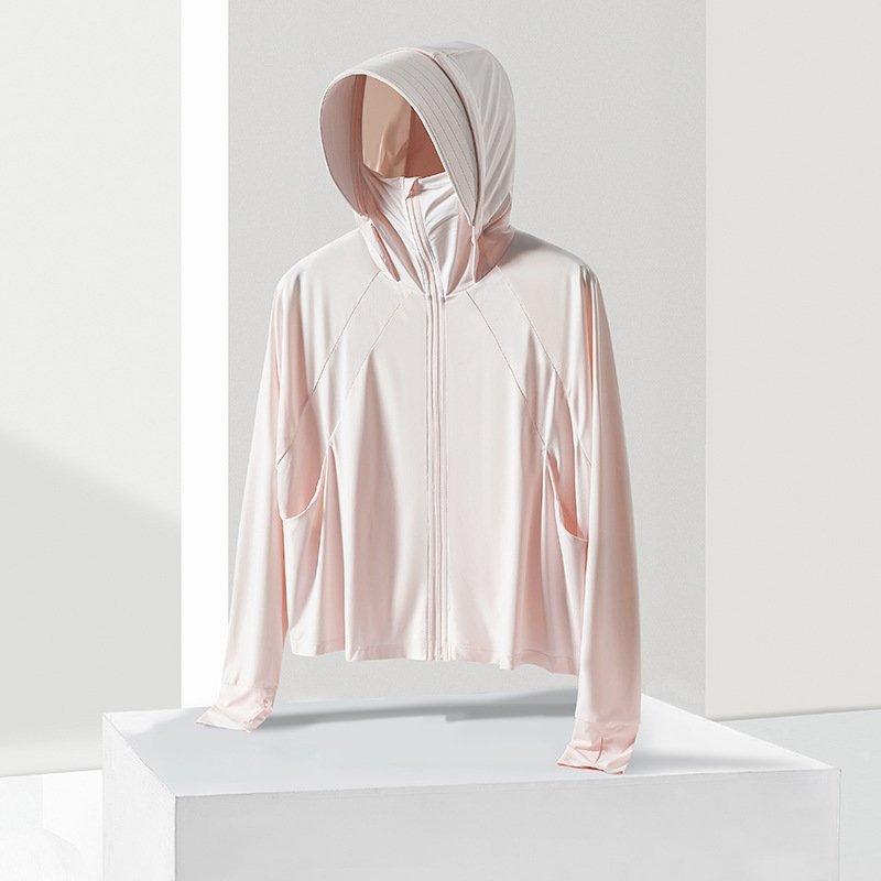 New women's ice silk shawl sunscreen UPF50 + UV protection female short large brim breathable sun shirt