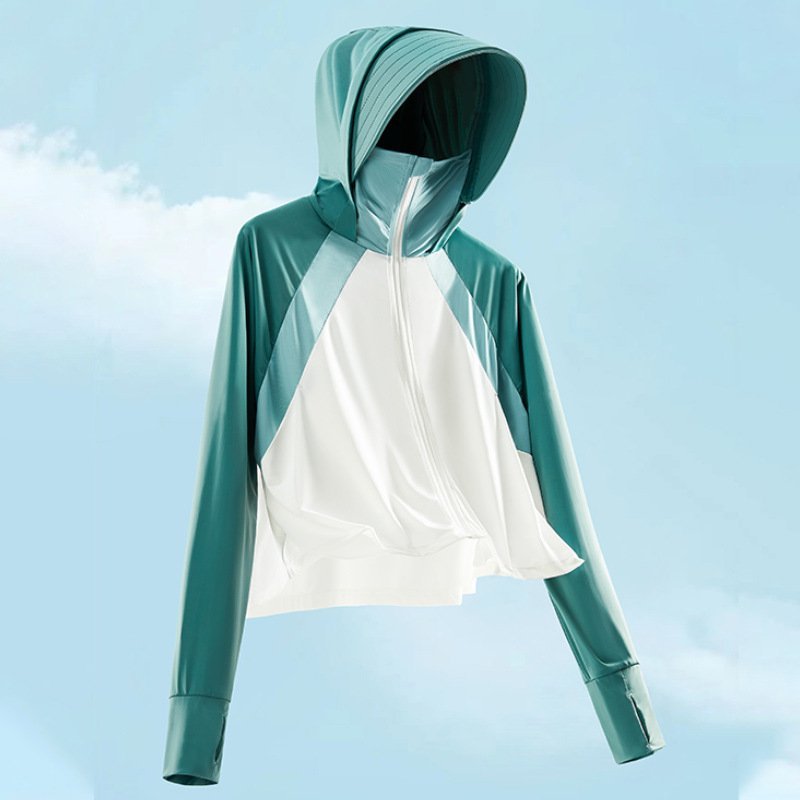 New women's ice silk shawl sunscreen UPF50 + UV protection female short large brim breathable sun shirt