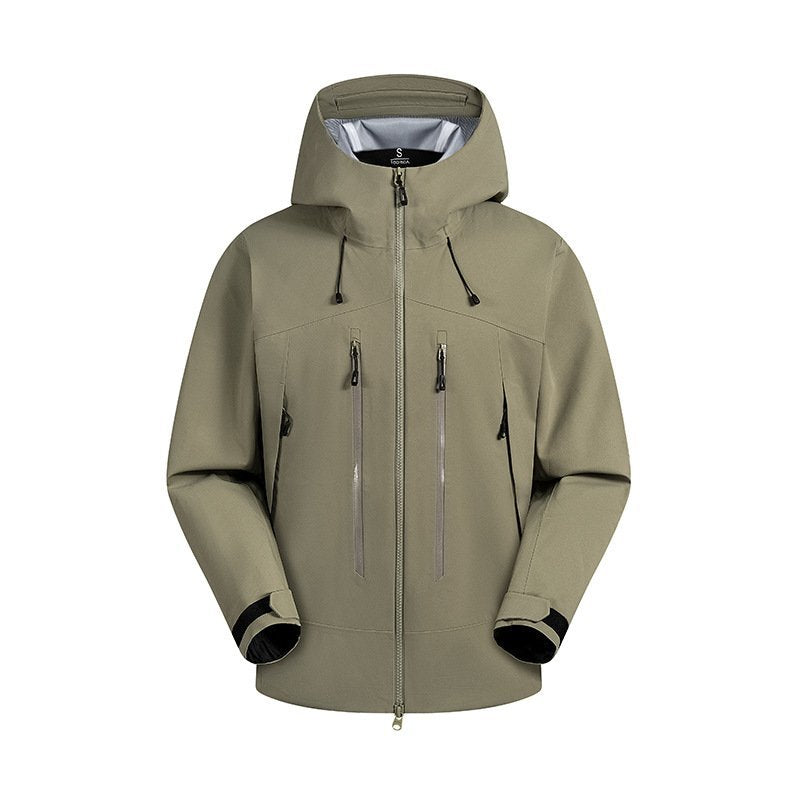 Outdoor fashion versatile solid color men and women with the same soft shell rushing jacket waterproof single layer hooded couple casual jacket