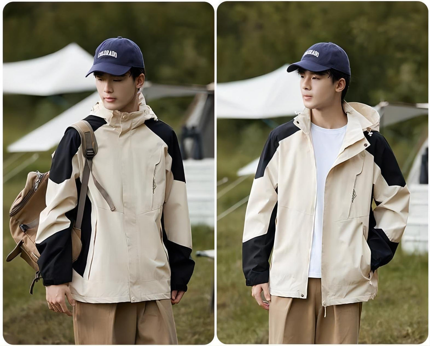 Patchwork single-layer punching jacket jacket spring and fall windproof waterproof hooded men's jacket coat windbreaker