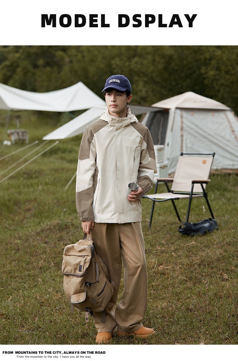 Patchwork single-layer punching jacket jacket spring and fall windproof waterproof hooded men's jacket coat windbreaker