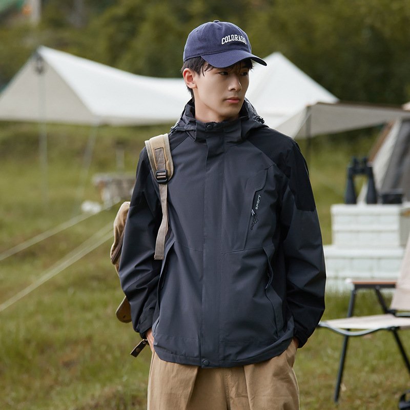 Patchwork single-layer punching jacket jacket spring and fall windproof waterproof hooded men's jacket coat windbreaker