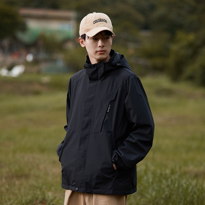 Patchwork single-layer punching jacket jacket spring and fall windproof waterproof hooded men's jacket coat windbreaker