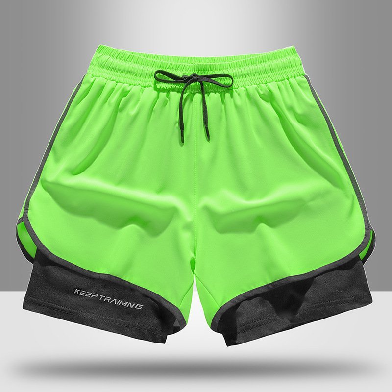 Sports ice silk quick-drying shorts men's double-layer false two-piece summer thin section breathable leisure running training