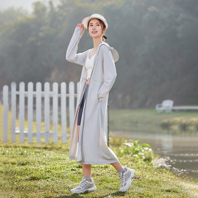 Summer UPF50 + light original yarn sunshade UV sunscreen clothing women's long ice silk skin coat