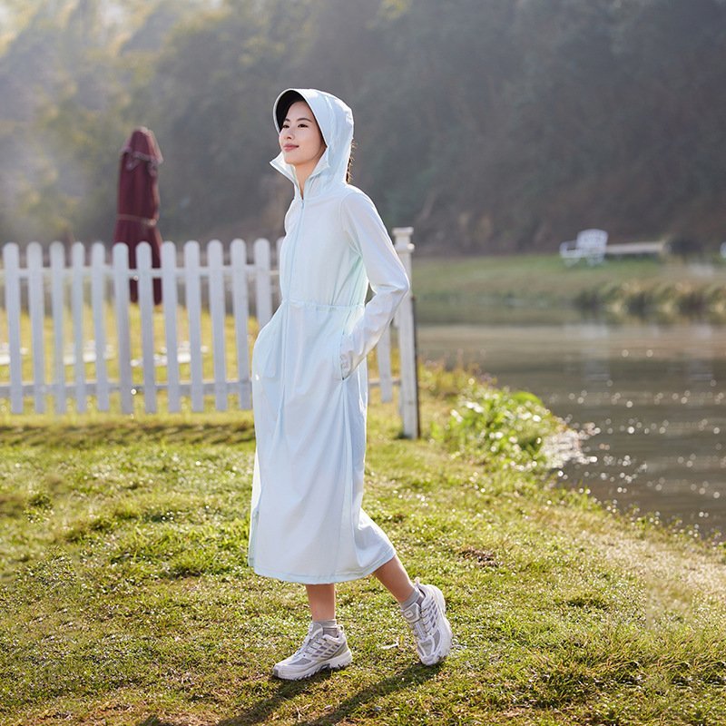 Summer UPF50 + light original yarn sunshade UV sunscreen clothing women's long ice silk skin coat
