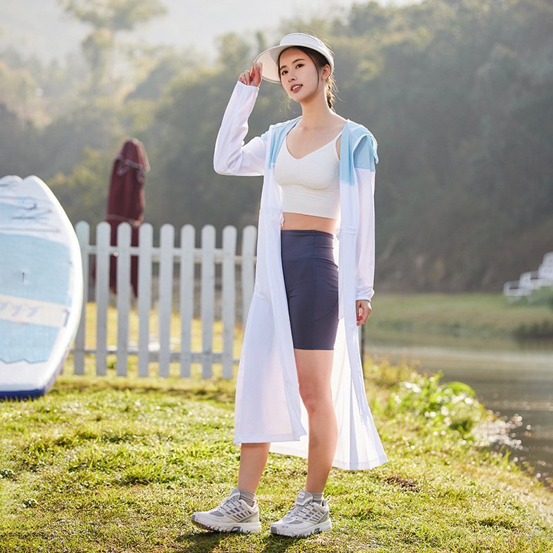 Summer UPF50 + light original yarn sunshade UV sunscreen clothing women's long ice silk skin coat