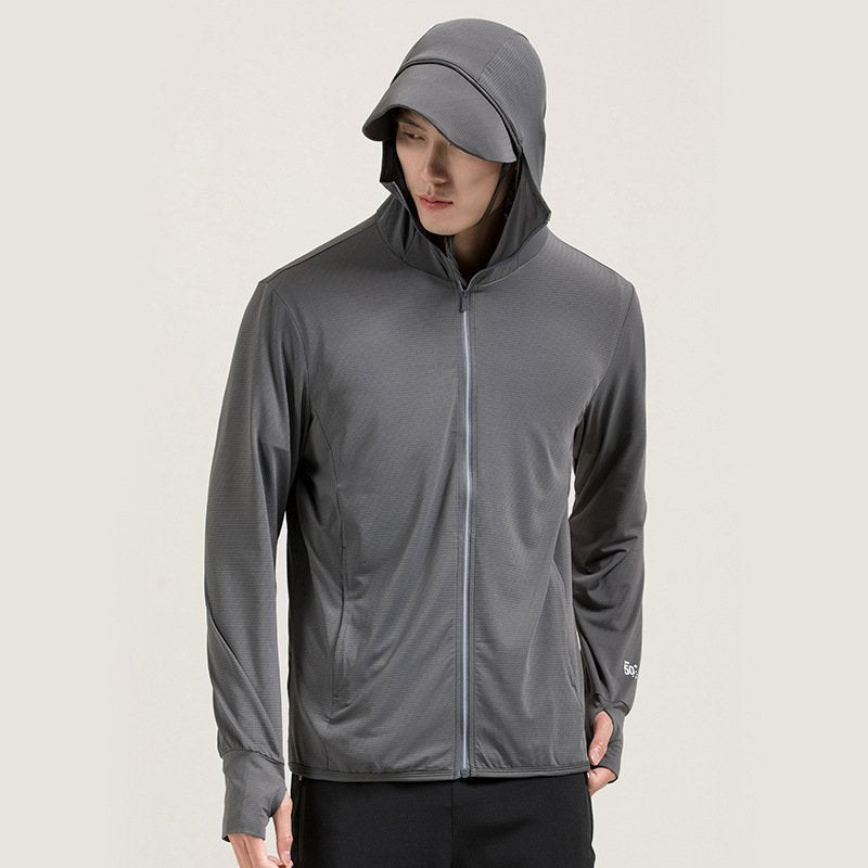 UPF50+ sunscreen clothing removable hood UV protection ice silk jacket breathable sunscreen clothing for men