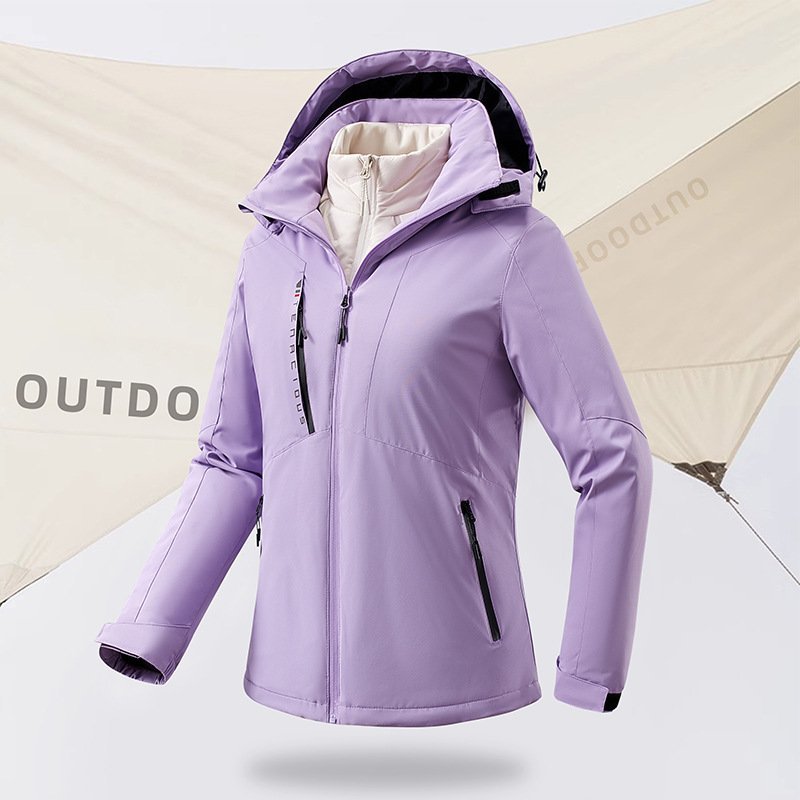 Women's Outdoor Mountaineering Jacket Windproof Waterproof with Removable Ultrasonic Vest and Clip-On Cotton Lining