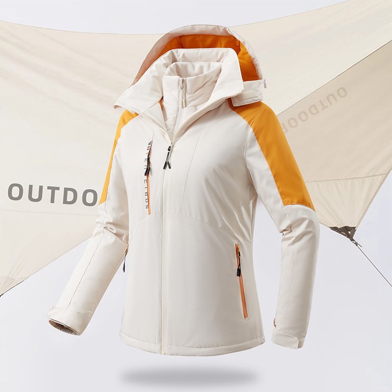 Women's Outdoor Mountaineering Jacket Windproof Waterproof with Removable Ultrasonic Vest and Clip-On Cotton Lining