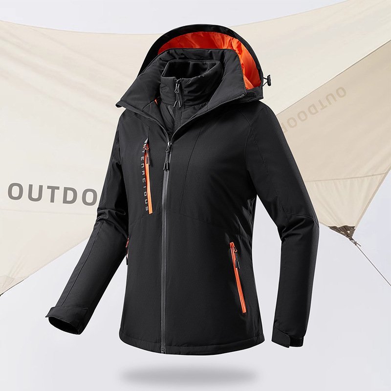 Women's Outdoor Mountaineering Jacket Windproof Waterproof with Removable Ultrasonic Vest and Clip-On Cotton Lining