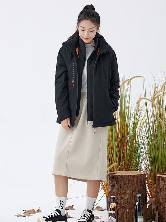 Women's Outdoor Mountaineering Jacket Windproof Waterproof with Removable Ultrasonic Vest and Clip-On Cotton Lining