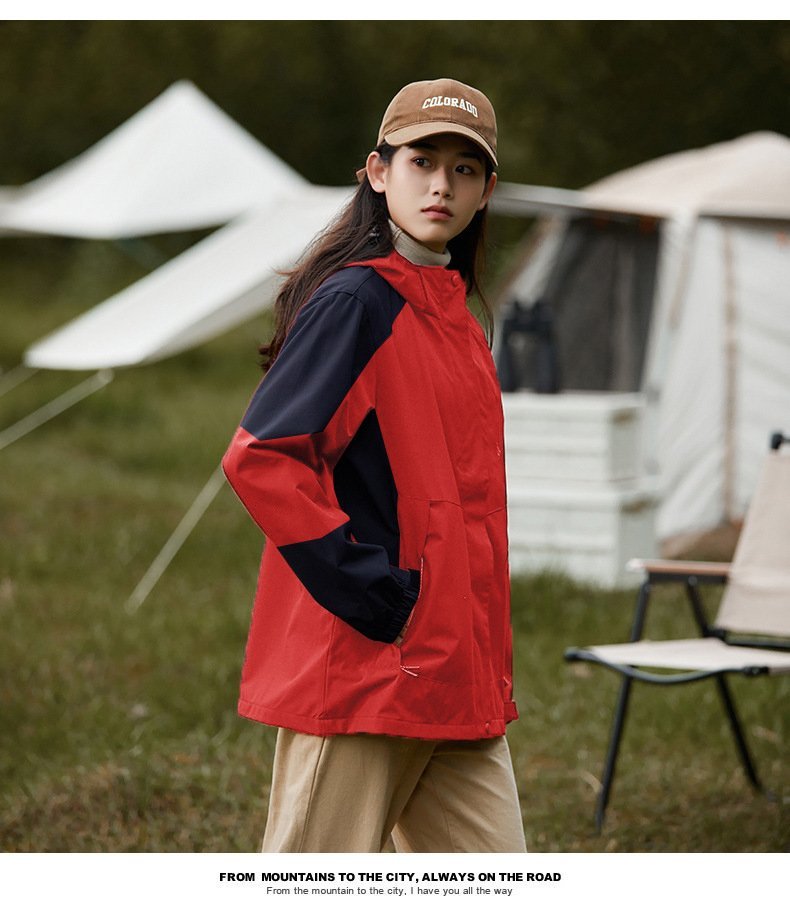 Women's single-layer patchwork hooded jacket spring and fall windproof waterproof jacket