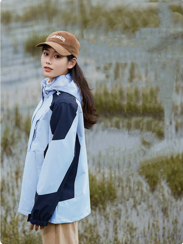 Women's single-layer patchwork hooded jacket spring and fall windproof waterproof jacket