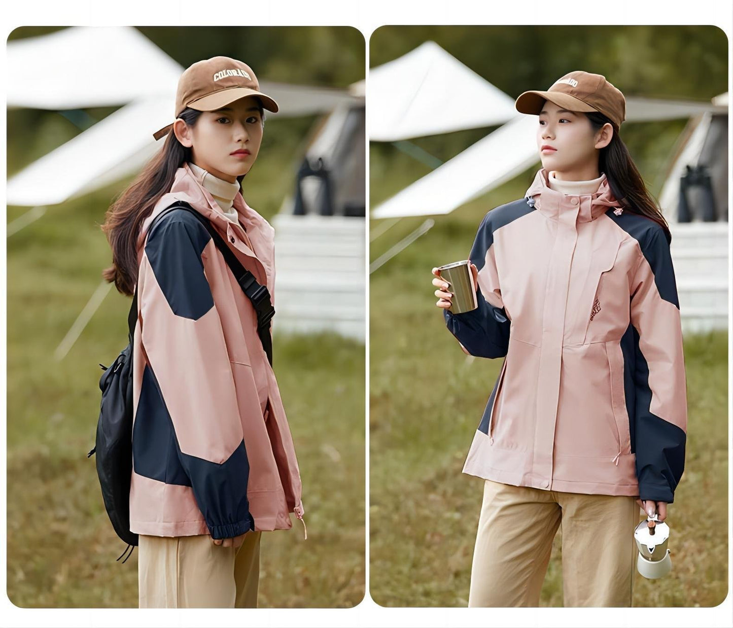 Women's single-layer patchwork hooded jacket spring and fall windproof waterproof jacket