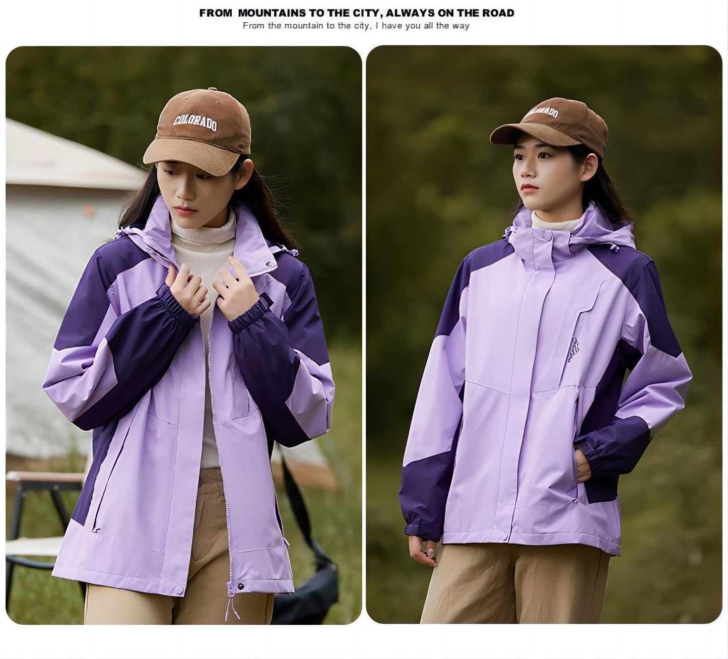 Women's single-layer patchwork hooded jacket spring and fall windproof waterproof jacket