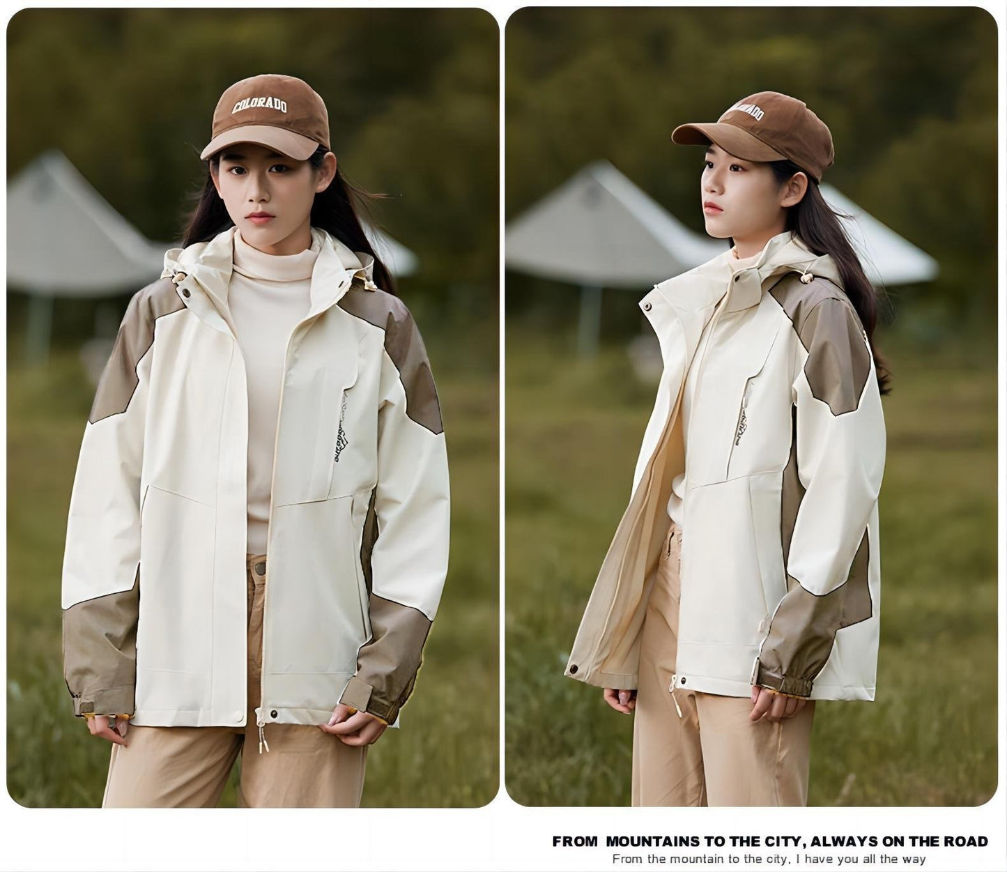 Women's single-layer patchwork hooded jacket spring and fall windproof waterproof jacket